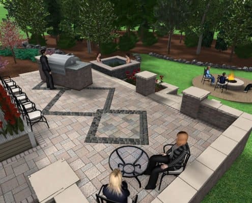 3D Backyard Patio Design with Grill, Spa, and Firepit