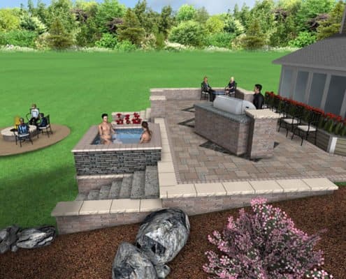 3D Backyard Patio Design with Grill, Spa, and Firepit